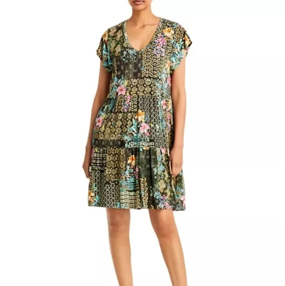 Johnny Was Weller Tiered Hem V-neck Mini Dress Sz Small Women's - Picture 5 of 16